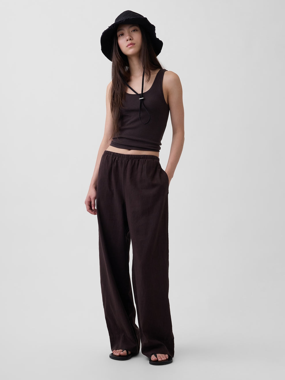 Linen-Blend Easy Wide-Leg Pants - Terra brown