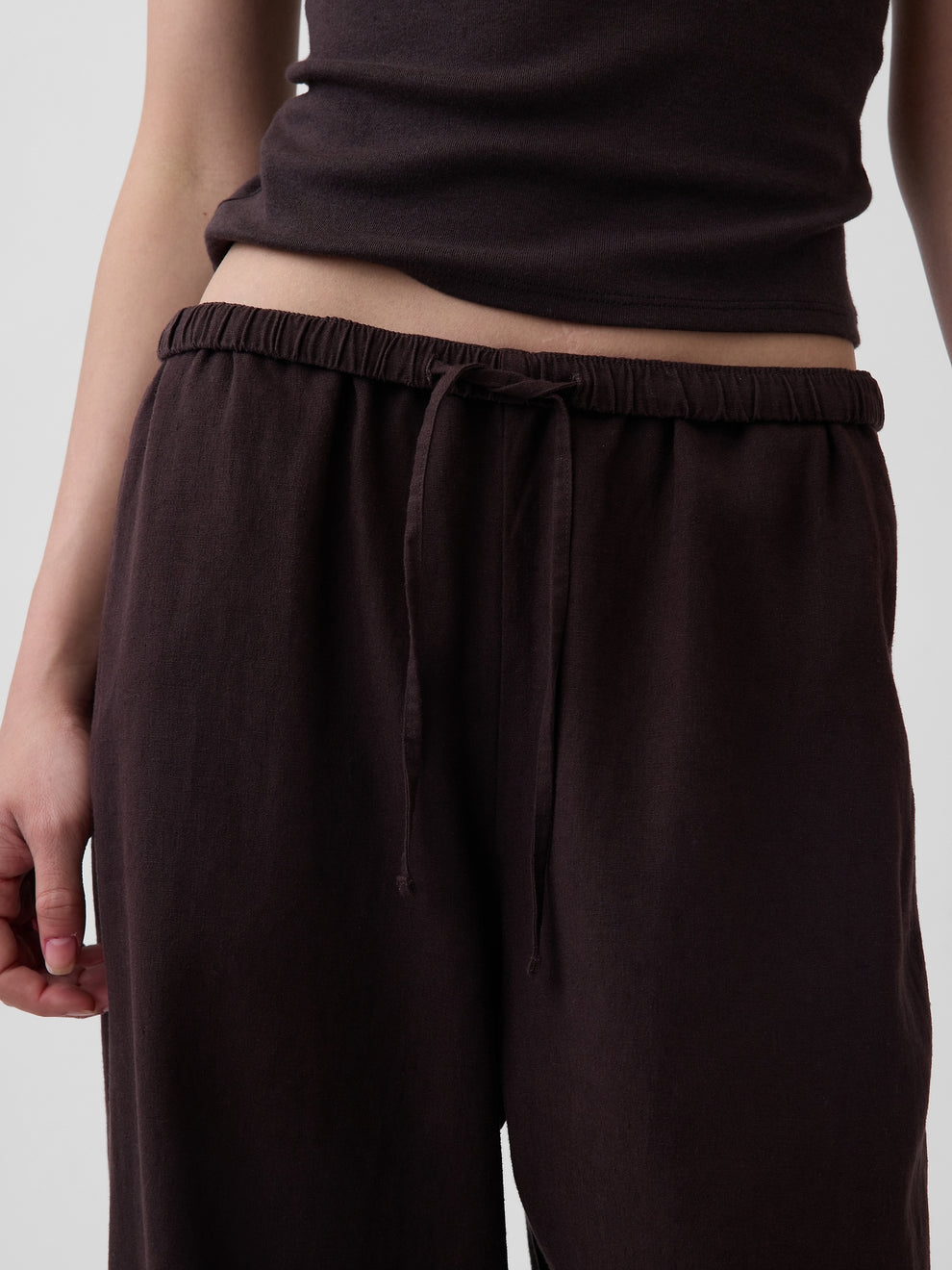 Linen-Blend Easy Wide-Leg Pants - Terra brown
