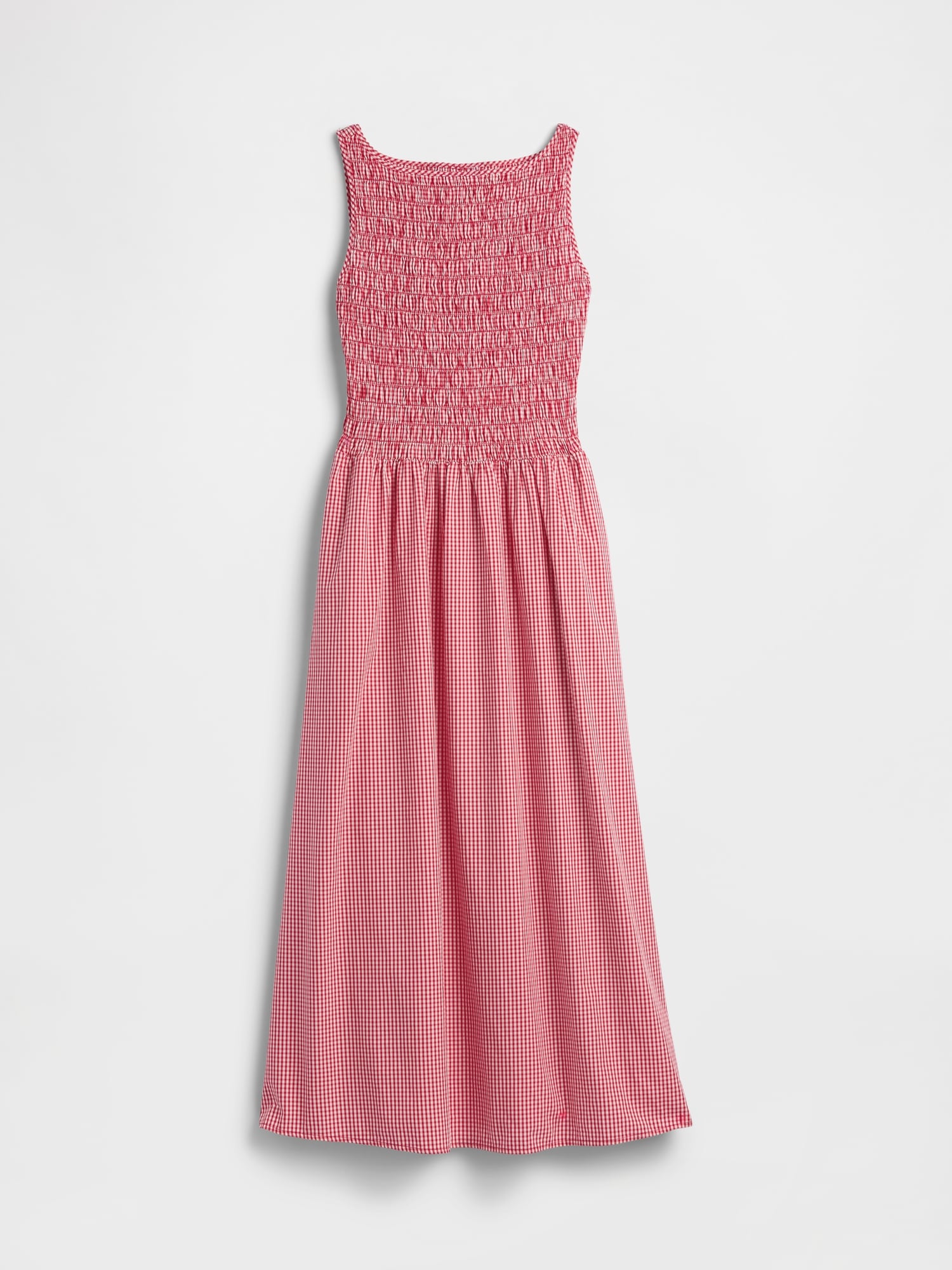Smocked Boatneck Maxi Dress - Red gingham