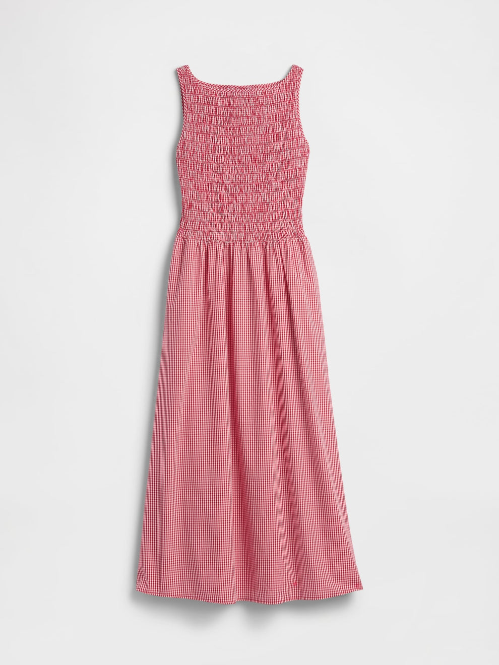 Smocked Boatneck Maxi Dress - Red gingham