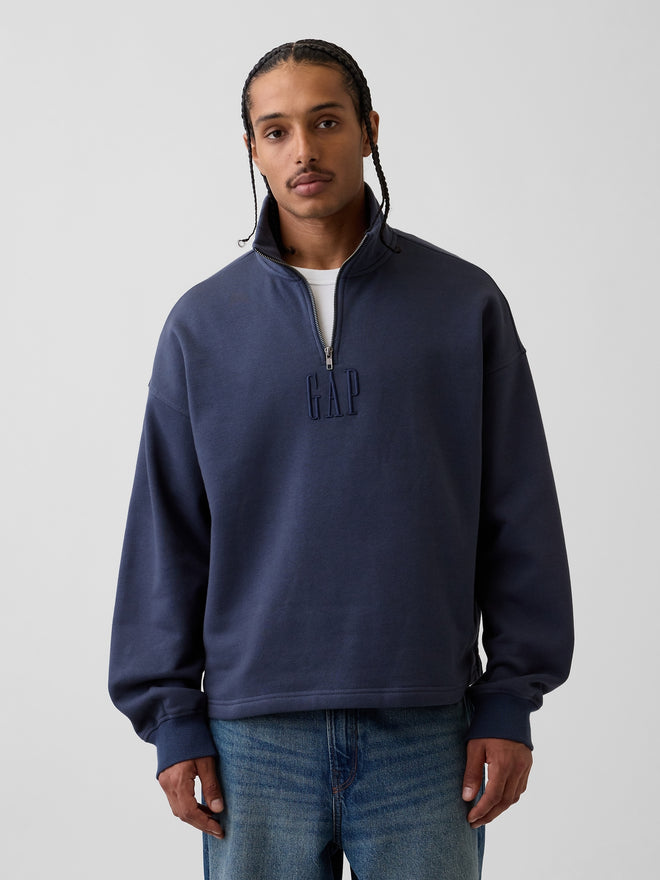 Heavyweight Oversized Logo Quarter-Zip Pullover - Vintage navy blue
