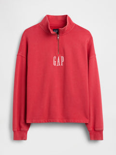 Heavyweight Oversized Logo Quarter-Zip Pullover - Faded red