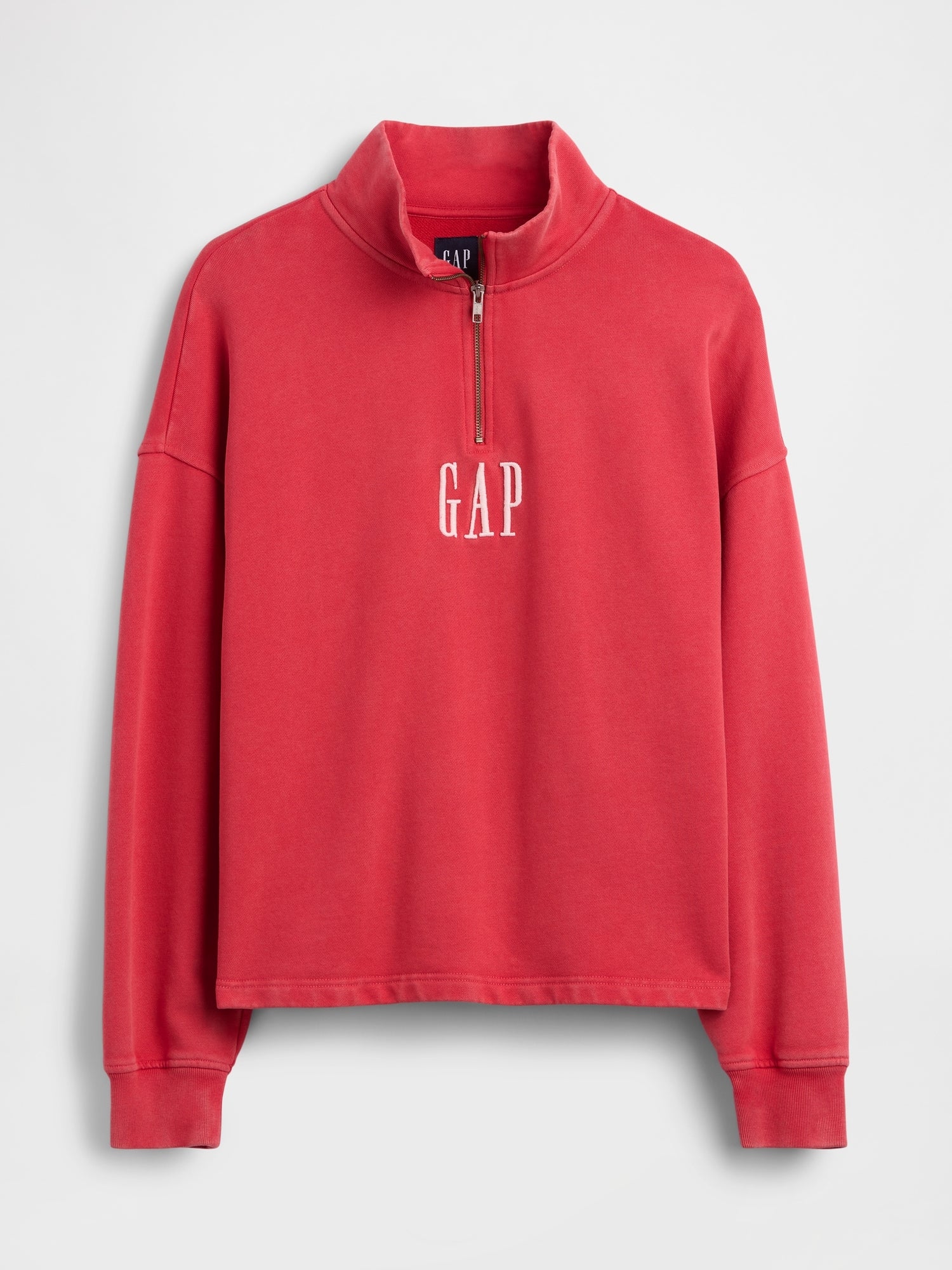 Heavyweight Oversized Logo Quarter-Zip Pullover - Faded red