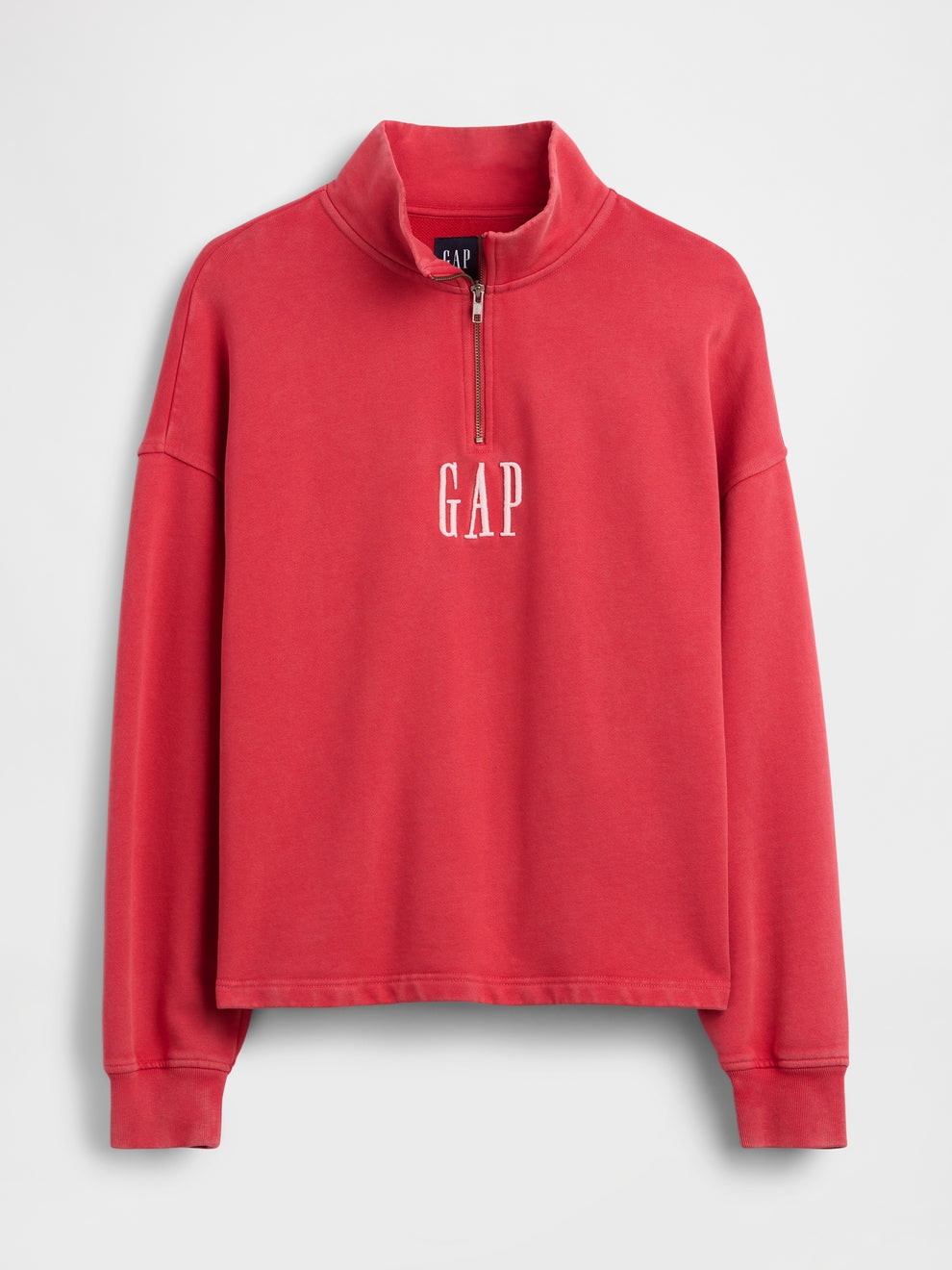 Heavyweight Oversized Logo Quarter-Zip Pullover - Faded red