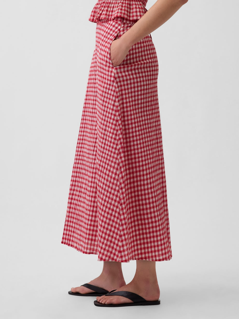 Gingham Maxi Skirt - Red gingham