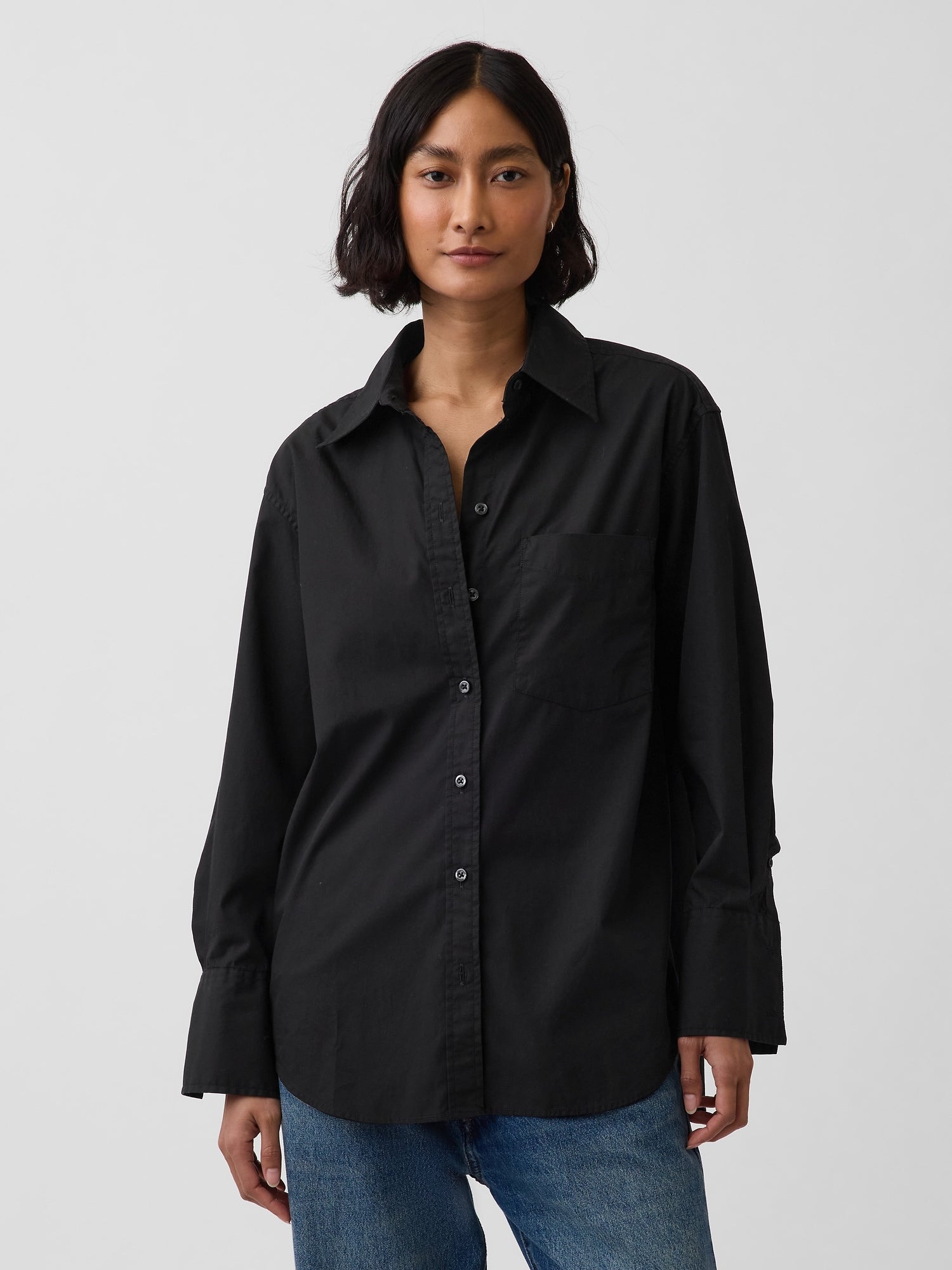Organic Cotton Poplin Big Shirt - Black
