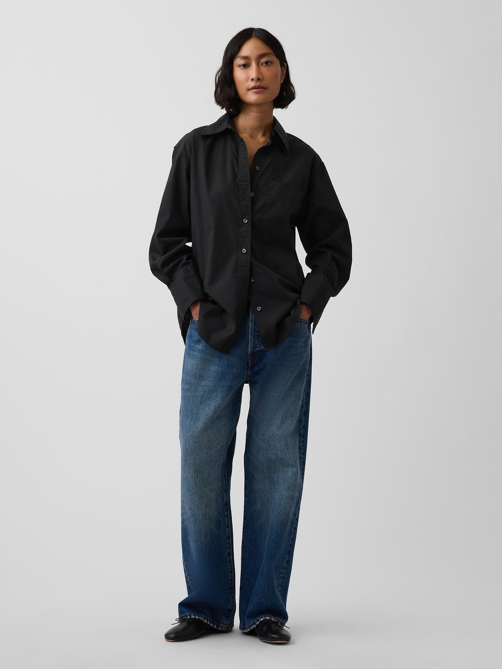 Organic Cotton Poplin Big Shirt - Black
