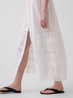 Lace-Trim Tiered Midi Shirtdress - Fresh white
