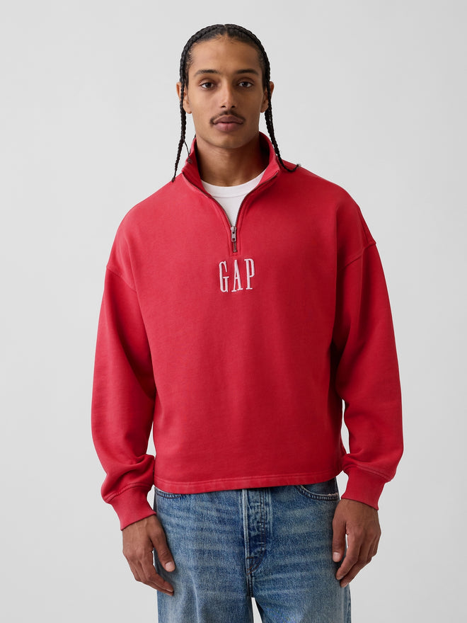 Heavyweight Oversized Logo Quarter-Zip Pullover - Faded red