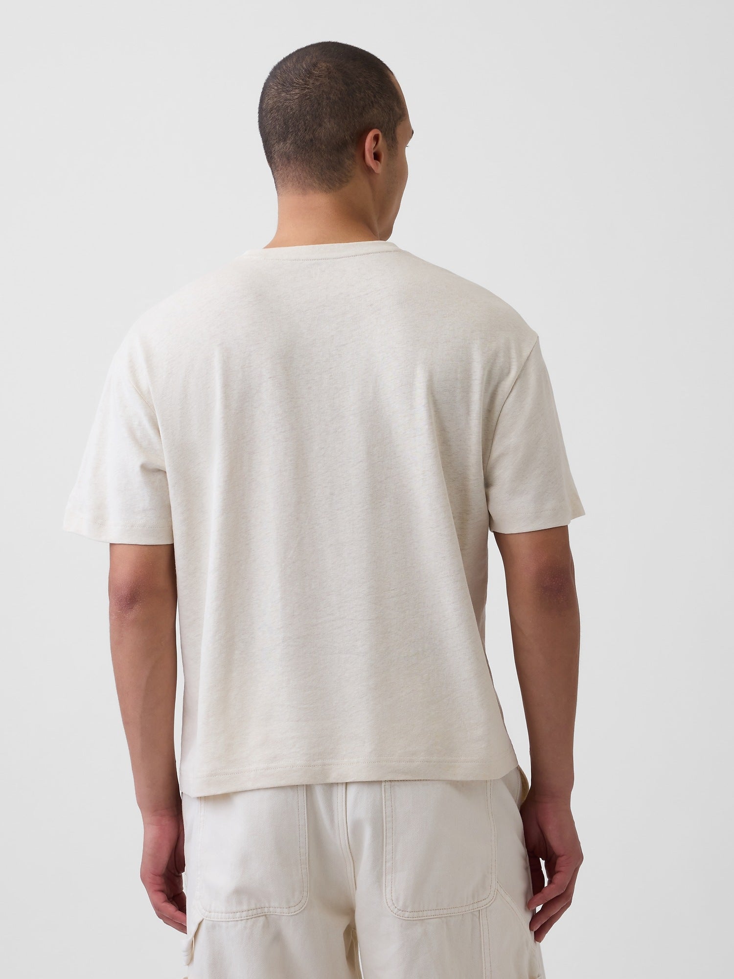 Linen-Cotton Oversized Crop T-Shirt - CHINO GREY 92027 039
