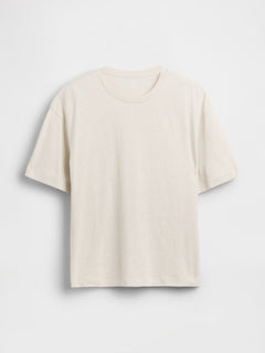 Linen-Cotton Oversized Crop T-Shirt - CHINO GREY 92027 039