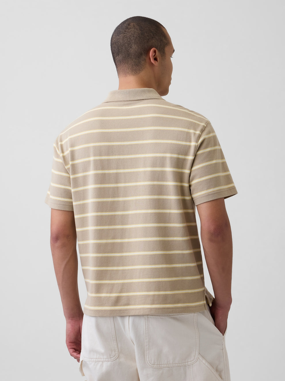 Relaxed Pique Polo - Khaki tan stripe