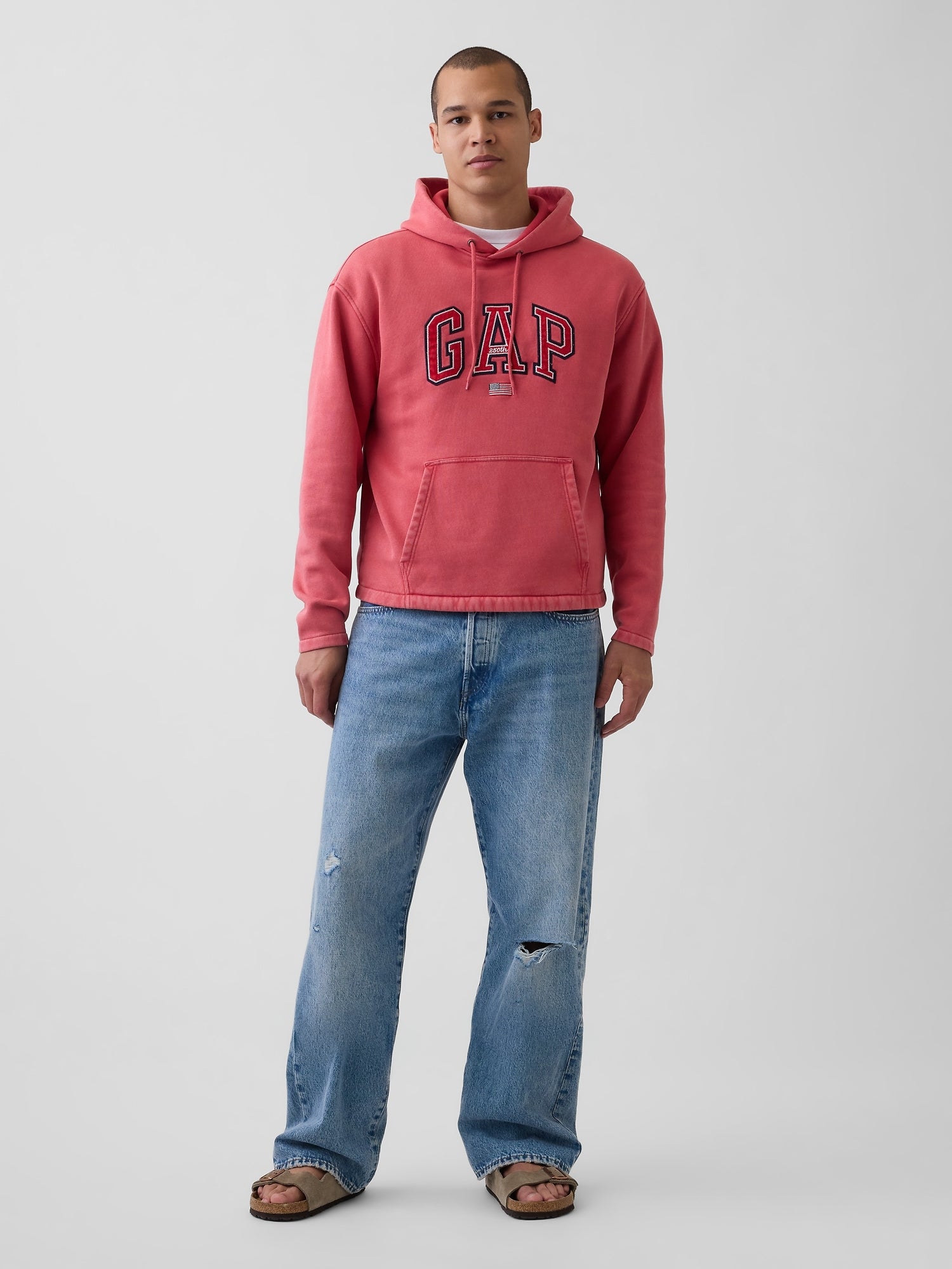 VintageSoft Oversized Americana Logo Hoodie - Faded red