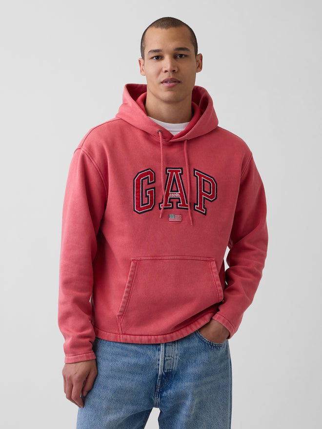 VintageSoft Oversized Americana Logo Hoodie - Faded red