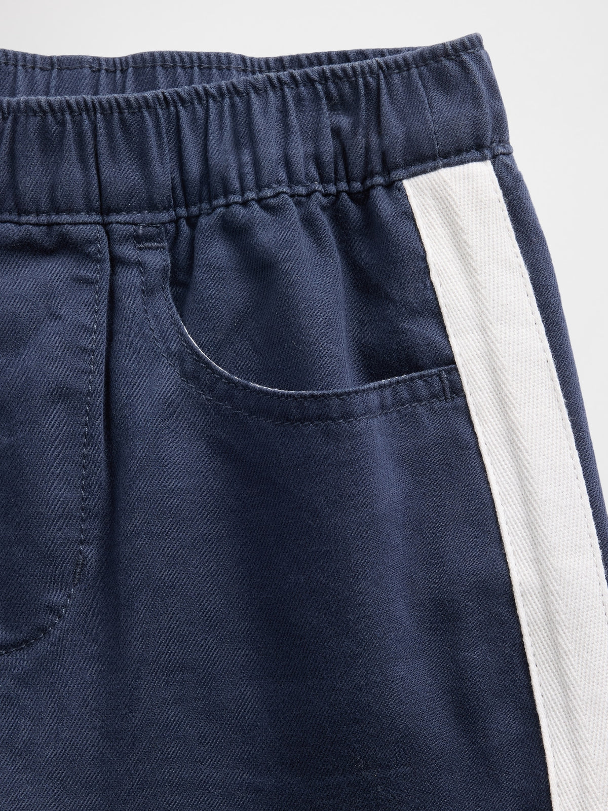 Gap Baby & Toddler UltraSoft Pull-On Stripe Barrel Pants in Vintage navy, waistband and side stripe detail