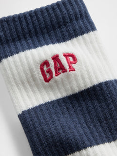 Rugby Stripe Logo Crew Socks - Navy blue & white stripe