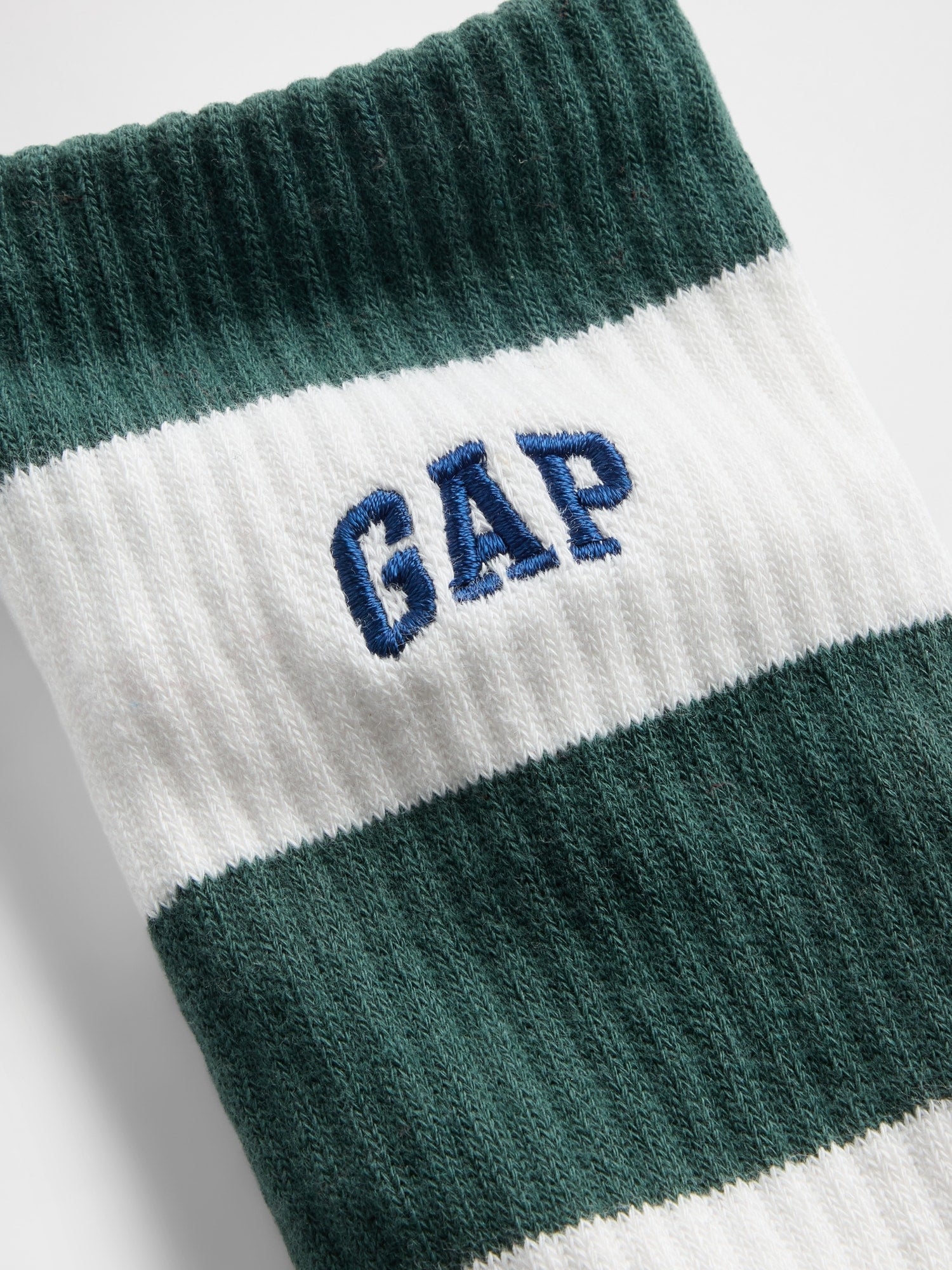 Rugby Stripe Logo Crew Socks - Green & white stripe