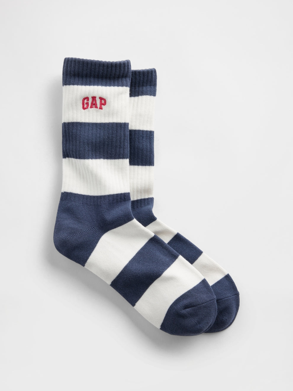Rugby Stripe Logo Crew Socks - Navy blue & white stripe