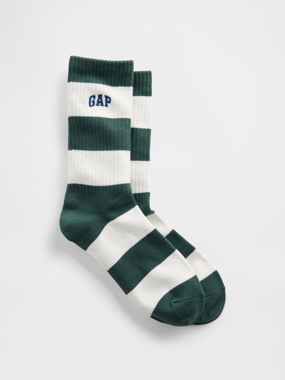 Rugby Stripe Logo Crew Socks - Green & white stripe