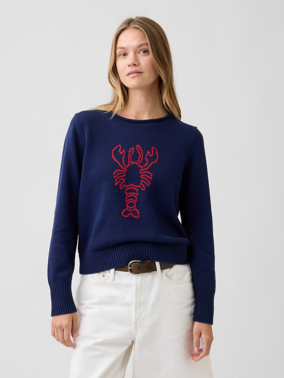 Rollneck Intarsia Sweater - Lobster print