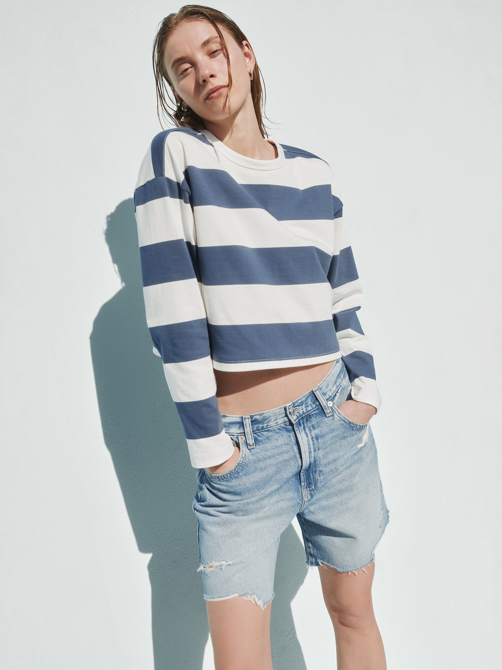 8" Mid Rise '90s Loose Denim Bermuda Shorts - Light indigo destroy