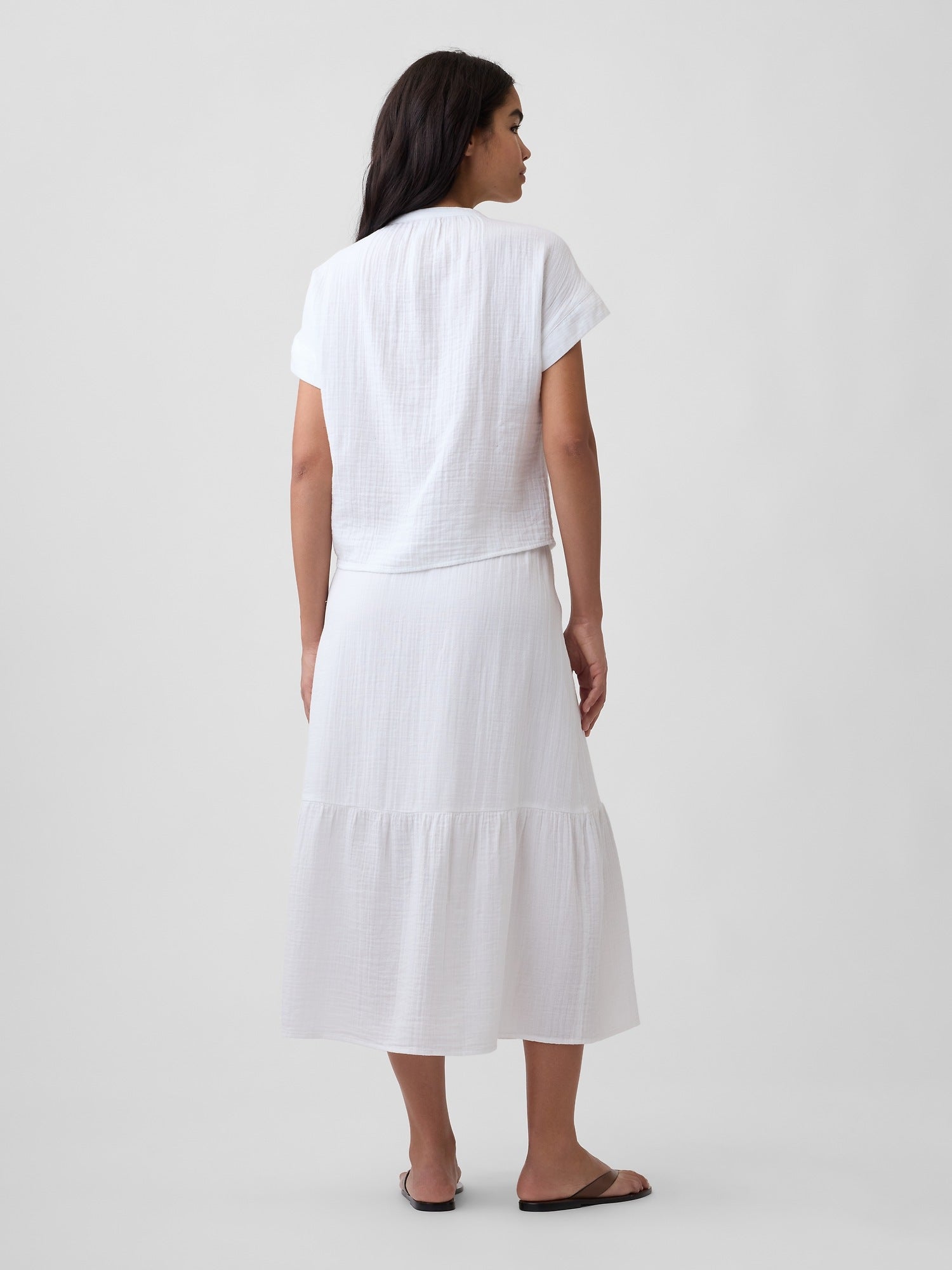 Pull-On Gauze Midi Skirt - Fresh white