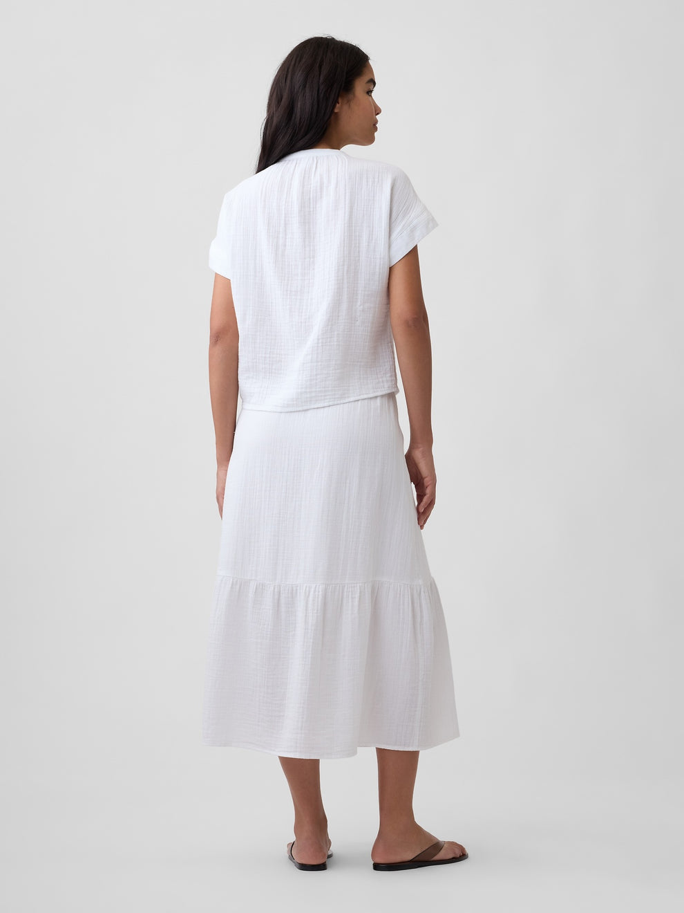 Pull-On Gauze Midi Skirt - Fresh white