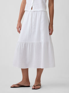 Pull-On Gauze Midi Skirt - Fresh white