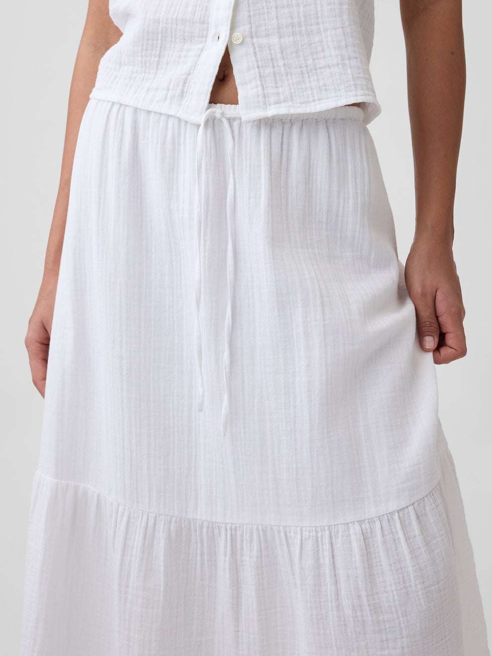 Pull-On Gauze Midi Skirt - Fresh white
