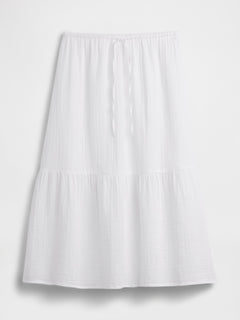 Pull-On Gauze Midi Skirt - Fresh white