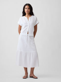 Pull-On Gauze Midi Skirt - Fresh white