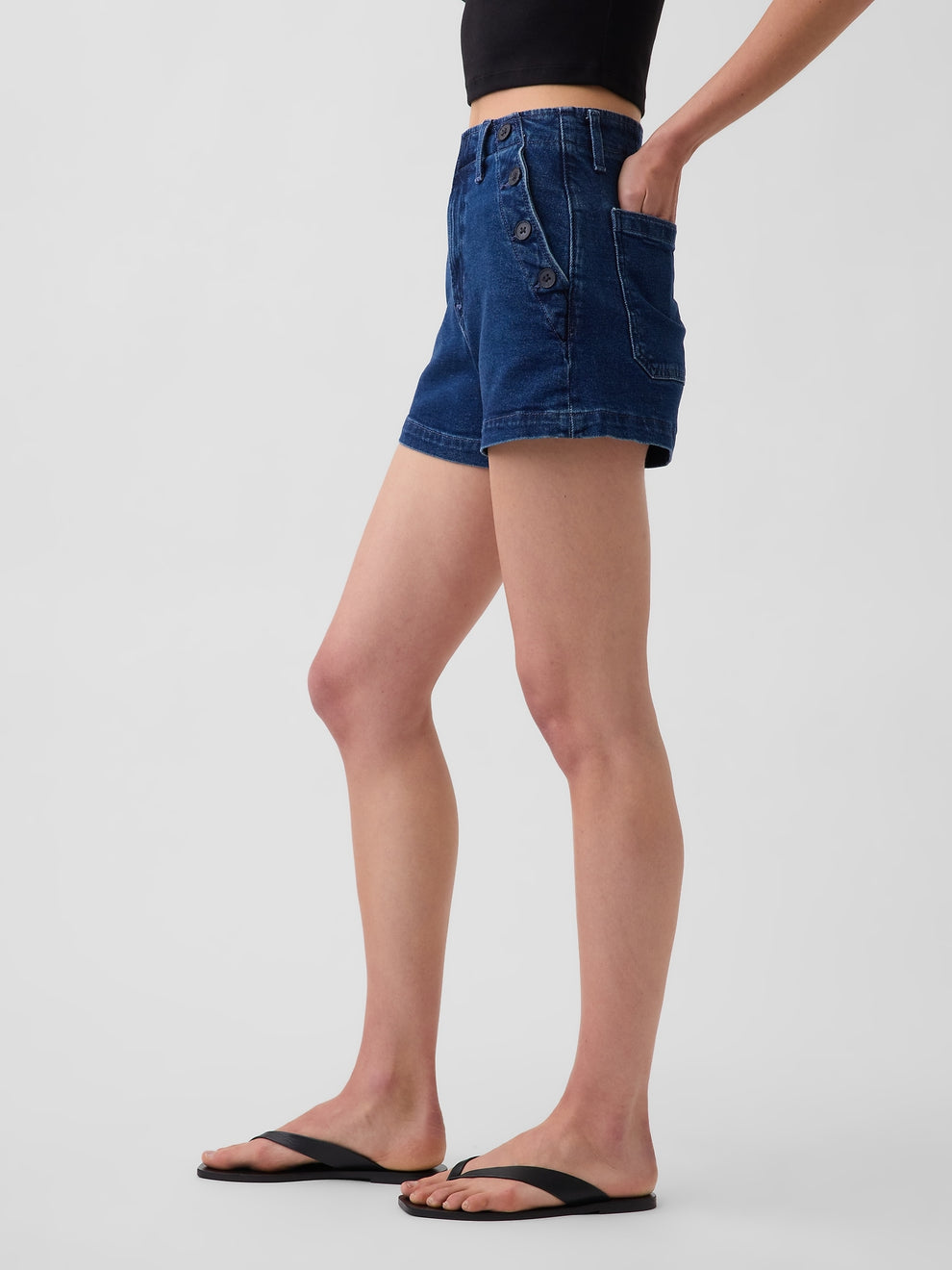 3.5" High Rise Sailor Relaxed Straight Denim Shorts - Dark wash
