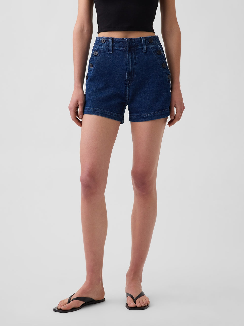 3.5" High Rise Sailor Relaxed Straight Denim Shorts - Dark wash