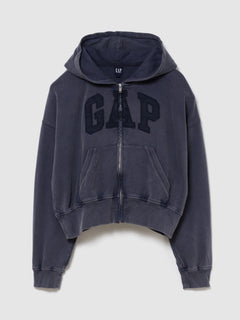 French Terry Oversized Gap Logo Zip Hoodie - blue