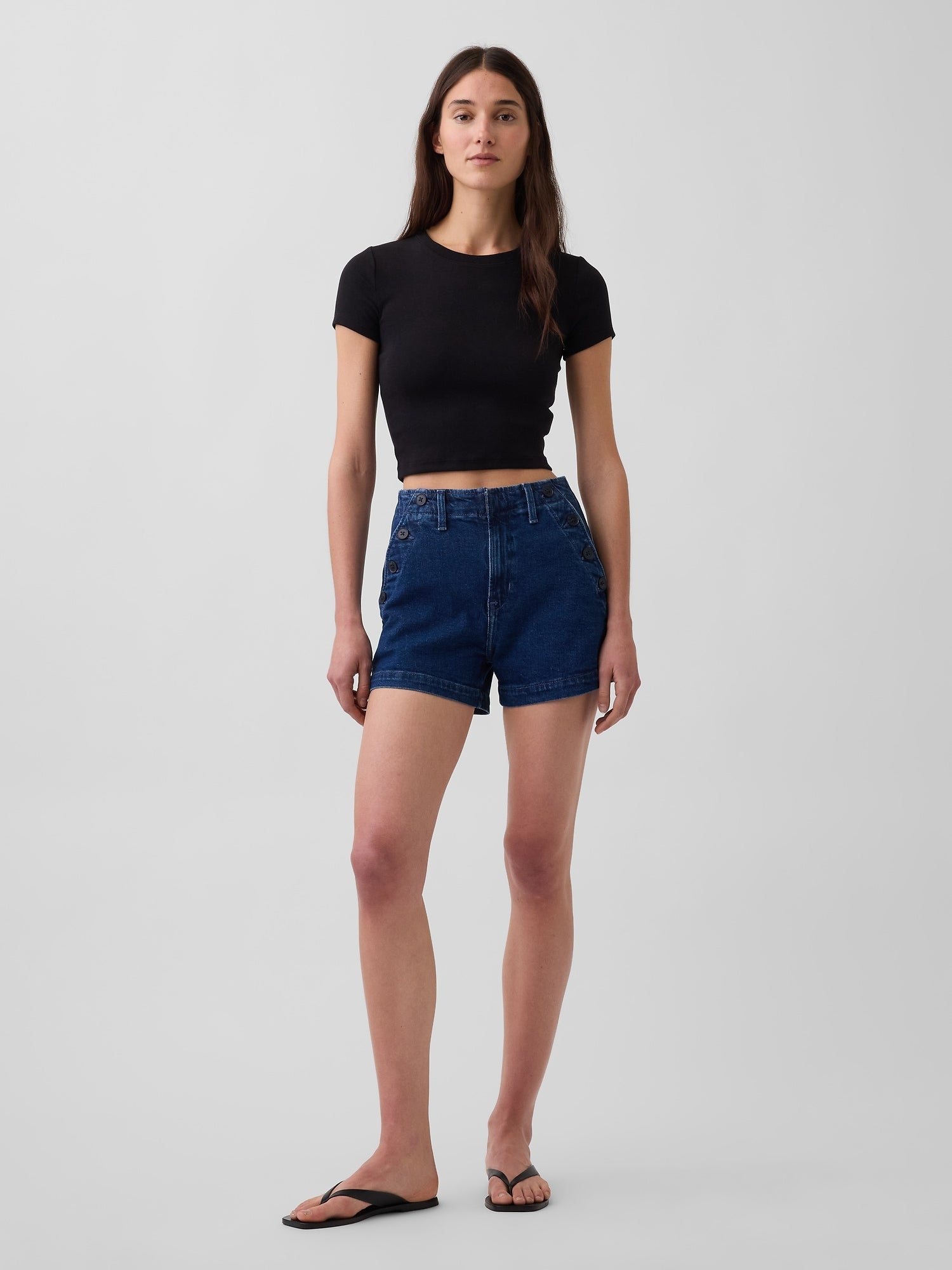 3.5" High Rise Sailor Relaxed Straight Denim Shorts - Dark wash