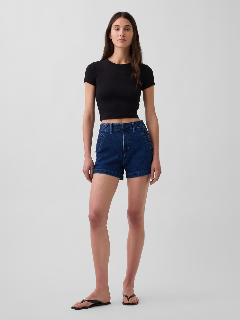 3.5" High Rise Sailor Relaxed Straight Denim Shorts - Dark wash