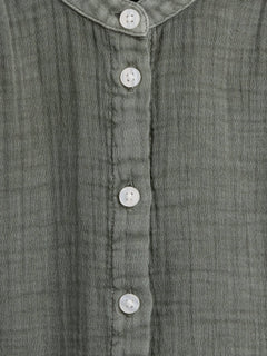 Cotton Gauze Oversized Collarless Shirt - Mesculen green