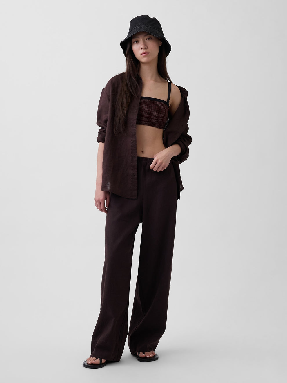 100% Linen Oversized Shirt - Terra brown