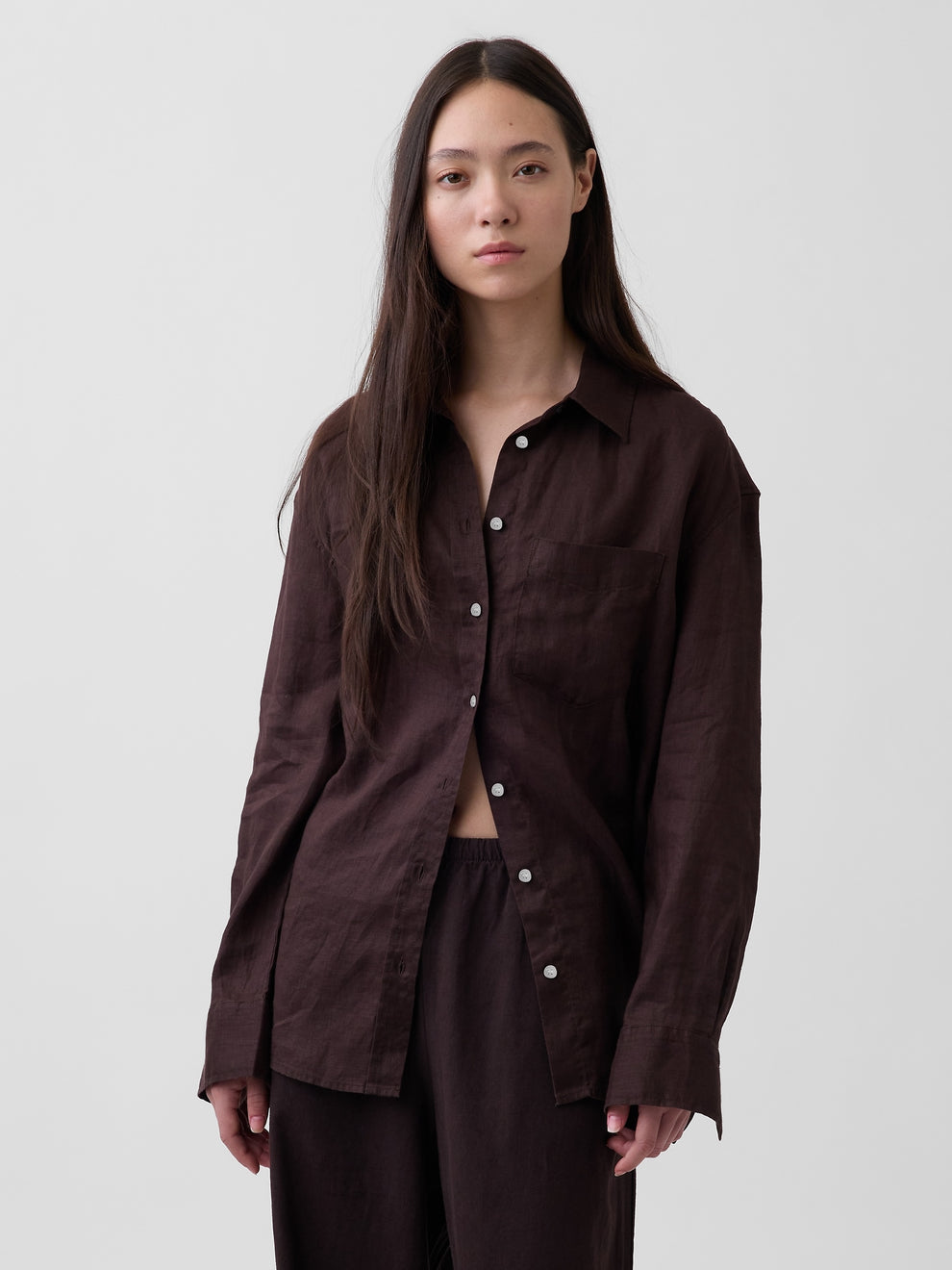 100% Linen Oversized Shirt - Terra brown