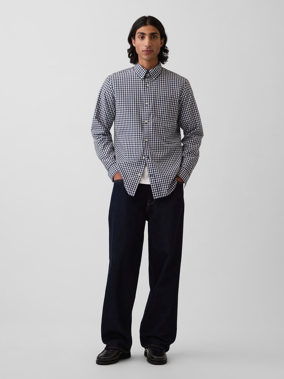 Organic Cotton Poplin Classic Shirt - Navy gingham