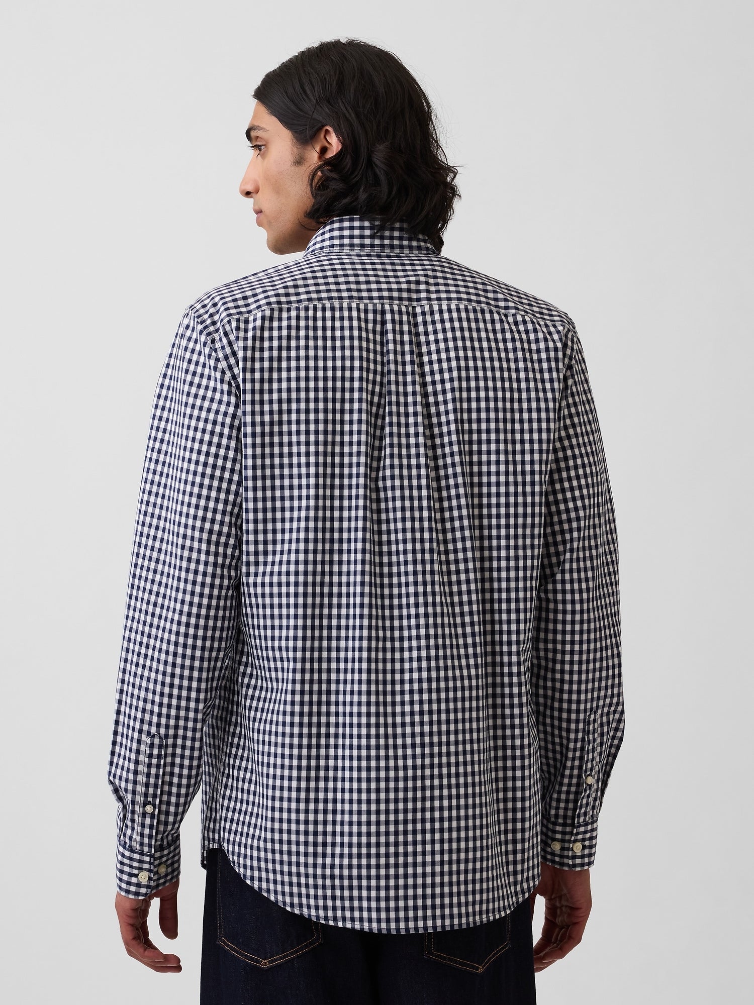 Organic Cotton Poplin Classic Shirt - Navy gingham