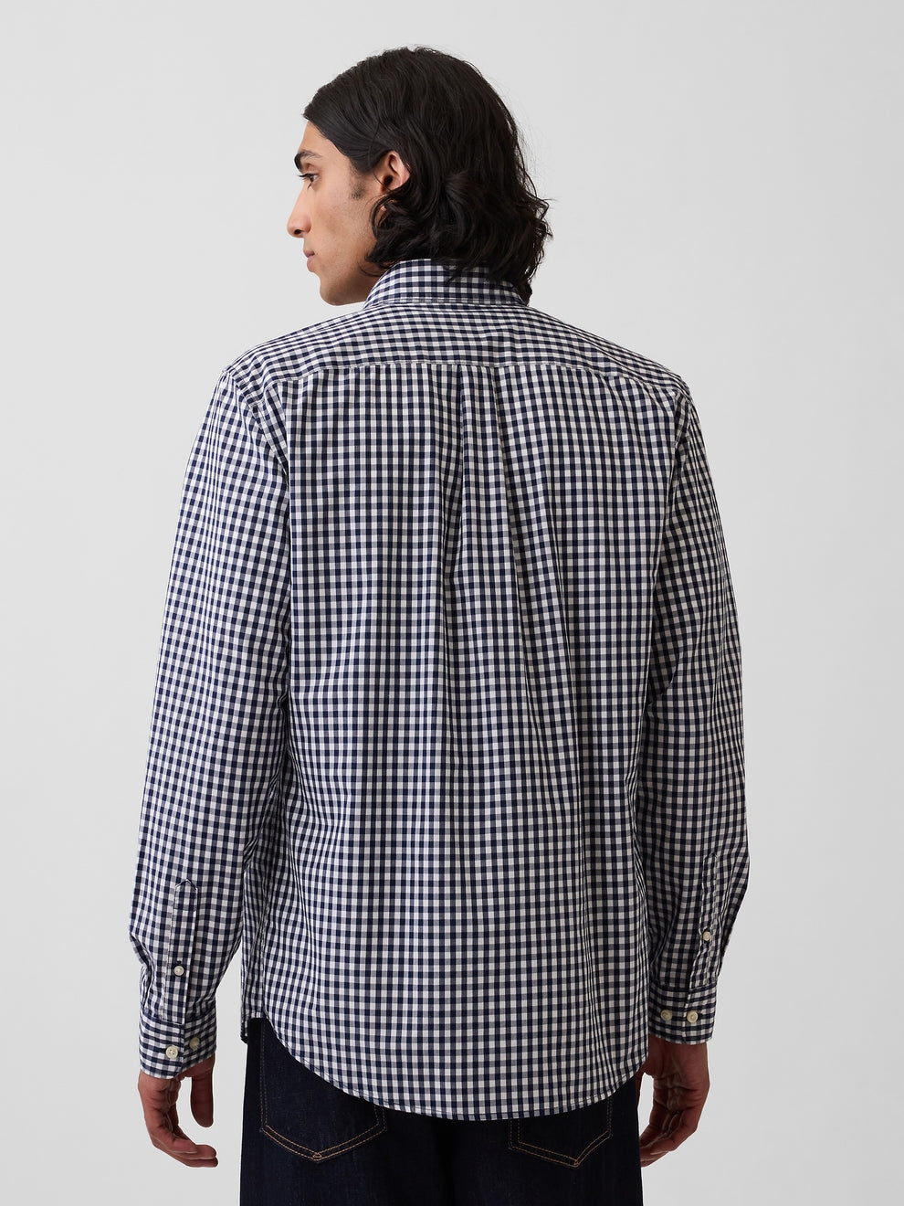 Organic Cotton Poplin Classic Shirt - Navy gingham