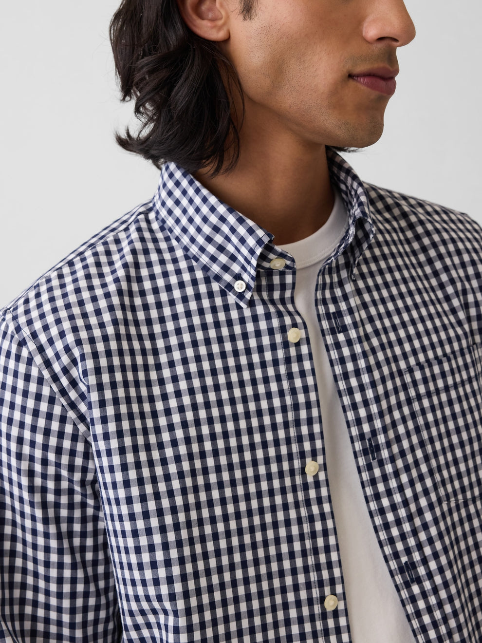 Organic Cotton Poplin Classic Shirt - Navy gingham