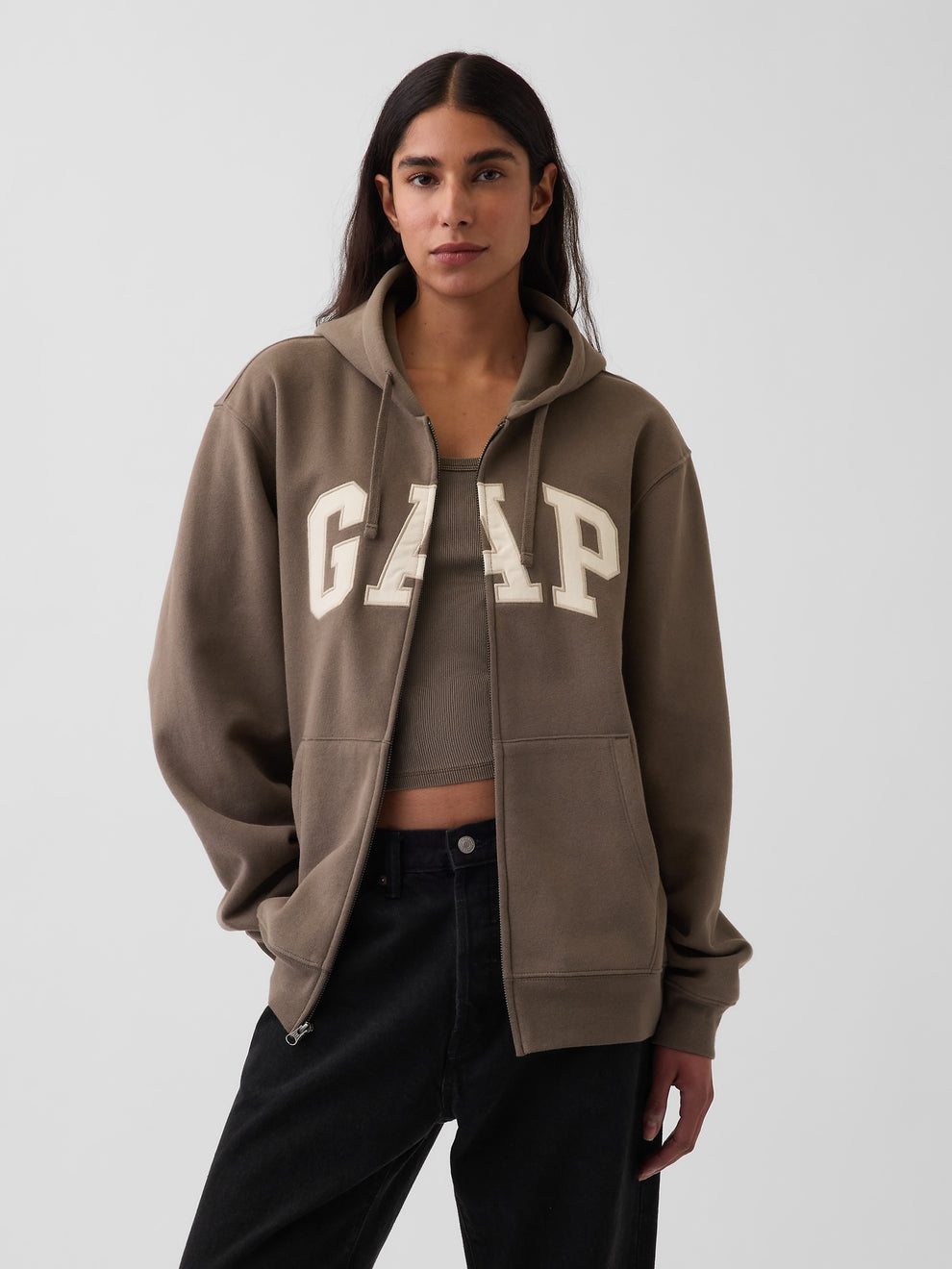 Adult VintageSoft Arch Logo Zip Hoodie - Toasted almond brown