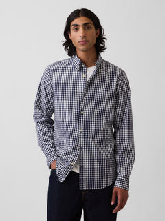 Organic Cotton Poplin Classic Shirt - Navy gingham
