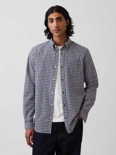 Organic Cotton Poplin Classic Shirt - Navy gingham