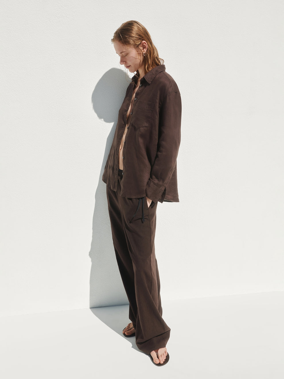 Linen-Blend Easy Wide-Leg Pants - Terra brown