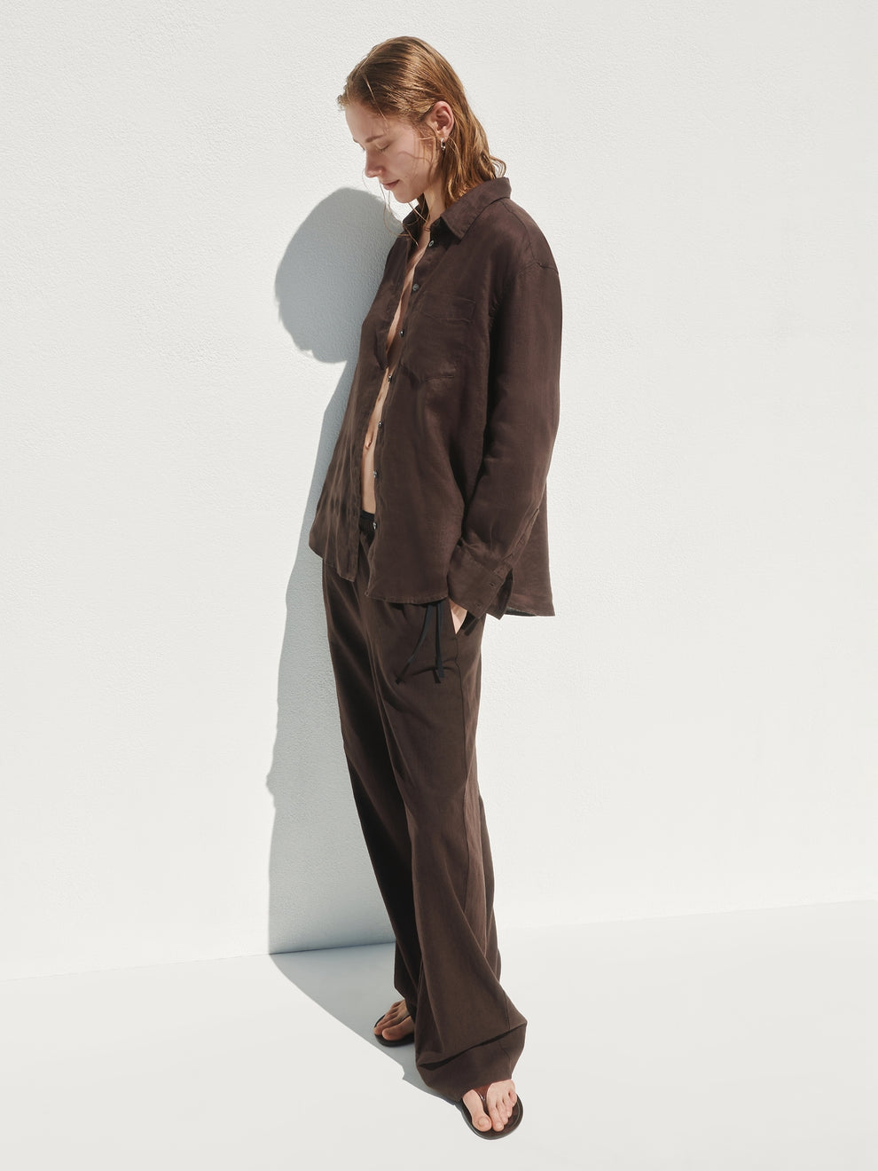 100% Linen Oversized Shirt - Terra brown