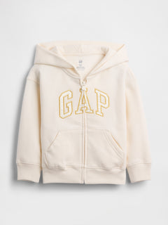 Gap Baby & Toddler VintageSoft Logo Zip Hoodie in Ivory frost, product-only front view