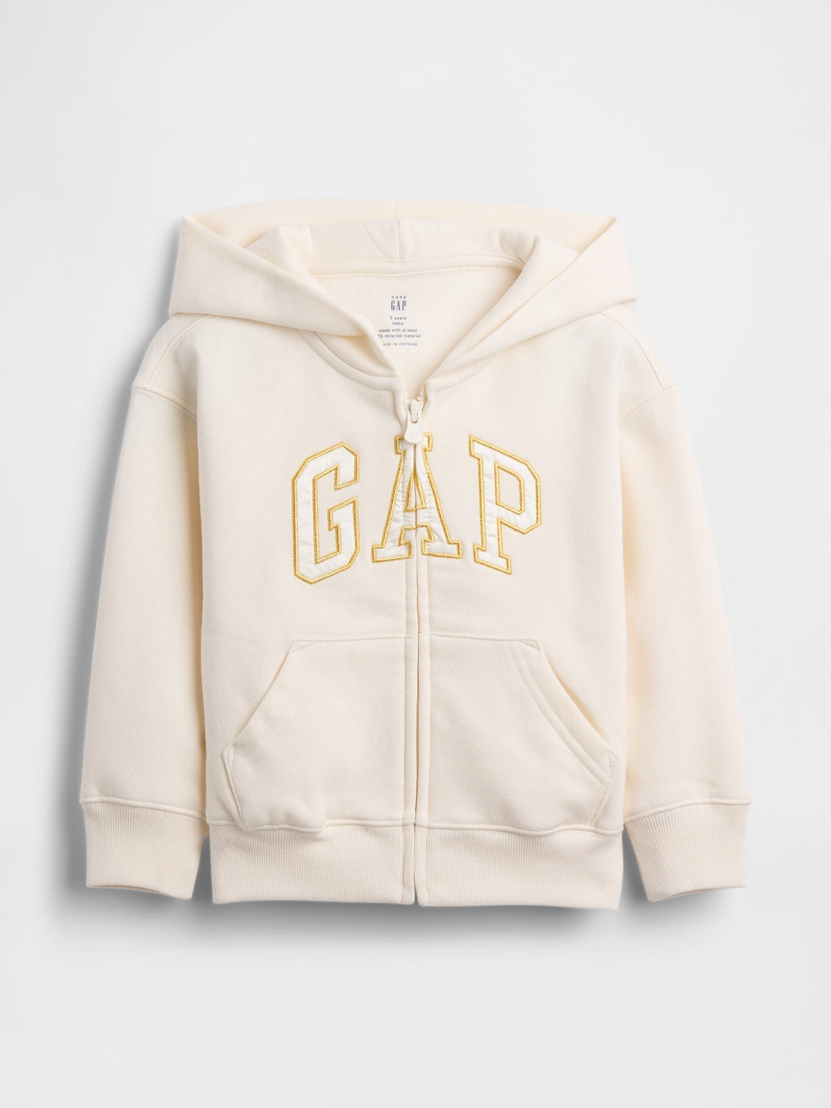 Gap Baby & Toddler VintageSoft Logo Zip Hoodie in Ivory frost, product-only front view